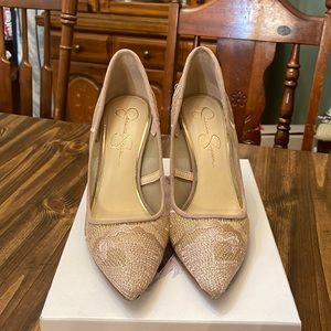 Jessica Simpson Heels - Sheet Nude Blush with Embroidery, size 8.5